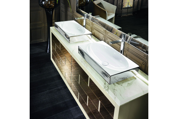 VITAGE milldue edition Ritz Тумба под 2 раковины 2090х548х741 мм напольная 4 ящика цоколь сталь рама глянц лак Mandorla фасад стекло Golden crash 3145.76.113.98
