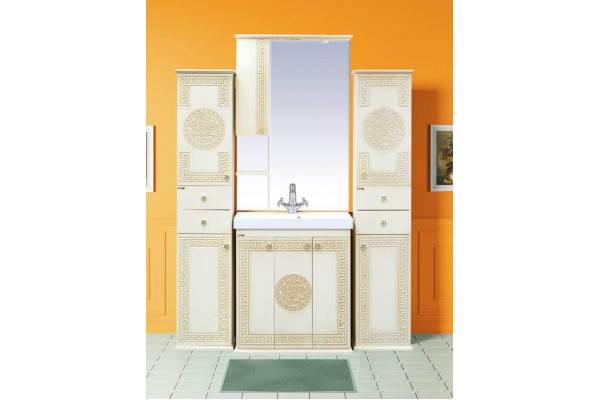 Зеркало-шкаф Misty Olimpia Lux 75 L бежевая патина левое, с полками