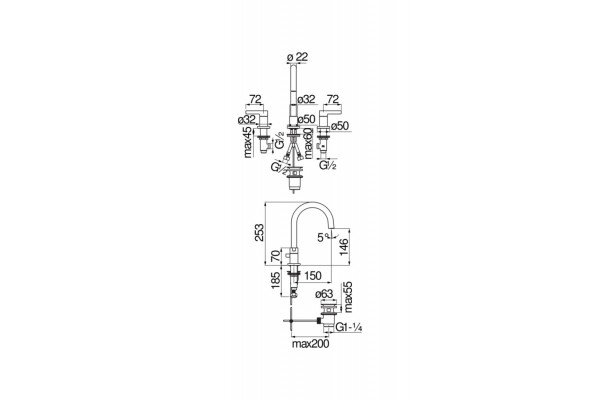 Смеситель для раковины Nobili Lira LR116211/1T1BM черный, 3 отверстия