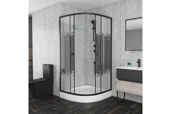 Душевой уголок Niagara Eco NG-007-14 black мозаика, с поддоном, четверть круга, двери раздвижные