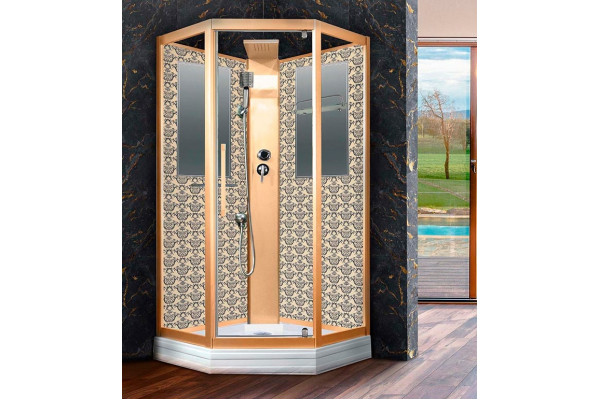 Душевая кабина Niagara Lux NG-7799GBK 90х90x210 золото поддон низкий, стекло прозрачное