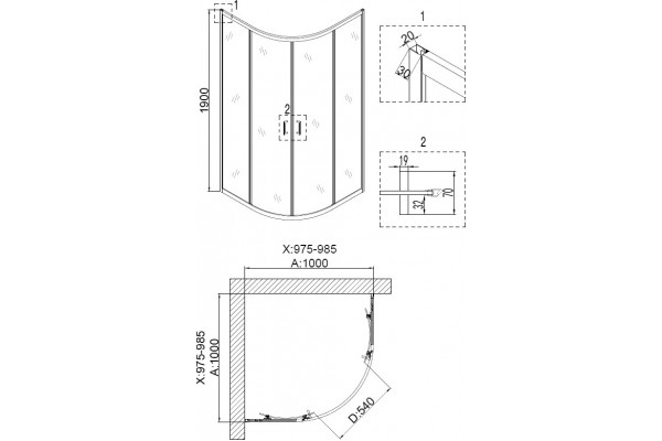 Душевой уголок Niagara Nova NG-6607-08 100x100, четверть круга, двери раздвижные, стекло прозрачное