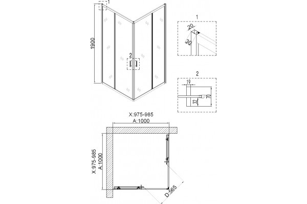 Душевой уголок Niagara Nova NG-6609-08 100x100, квадратный, двери раздвижные, стекло прозрачное