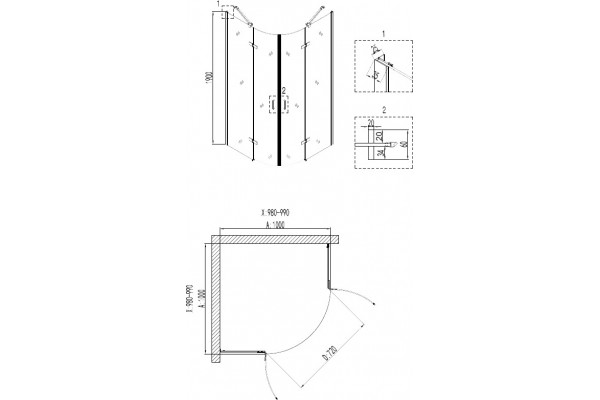 Душевой уголок Niagara Nova NG-6616-08 100x100, четверть круга, двери распашные, стекло прозрачное