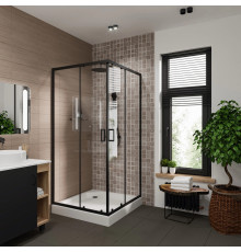 Душевой уголок Niagara Nova NG-6809-08 BLACK 100x100, квадратный, черный, двери раздвижные, стекло прозрачное