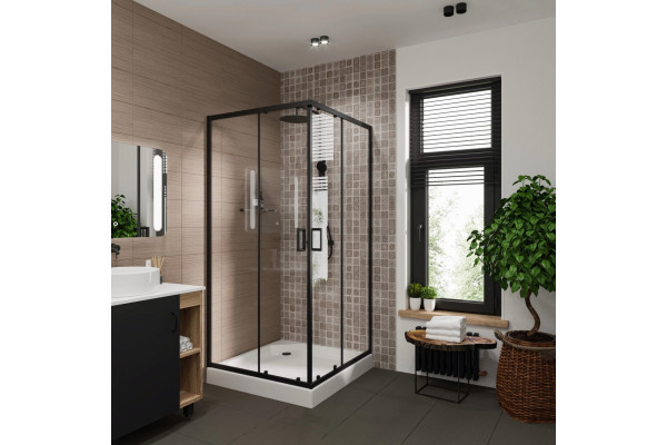 Душевой уголок Niagara Nova NG-6809-08 BLACK 100x100, квадратный, черный, двери раздвижные, стекло прозрачное