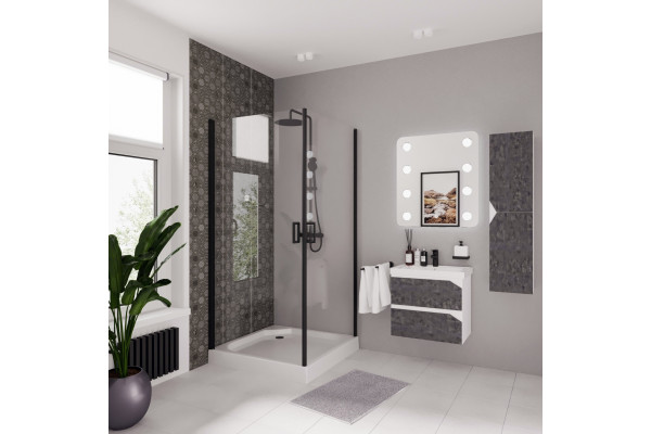 Душевой уголок Niagara Nova NG-6804-08 BLACK 100x100, квадратный, черный, двери распашные, стекло прозрачное