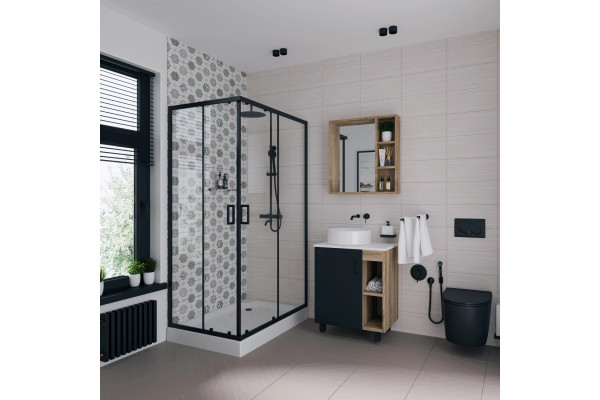 Душевой уголок Niagara Nova NG-6811-08 BLACK 120x90, прямоугольный, черный, двери раздвижные, стекло прозрачное