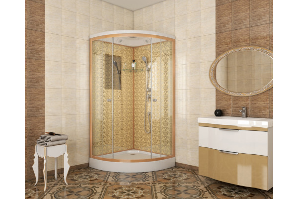 Душевая кабина Niagara Luxe NG-7701G золото четверть круга, поддон средний