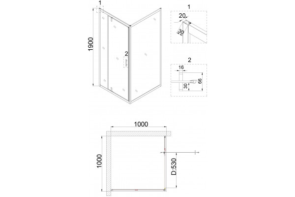 Душевой уголок Niagara Nova NG-0200-08 BLACK 100x100, квадратный, черный, двери распашные, стекло прозрачное