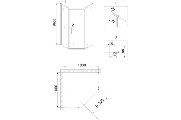 Душевой уголок Niagara Nova NG-6634-08 100x100, пятиугольный, хром, двери распашные, стекло прозрачное