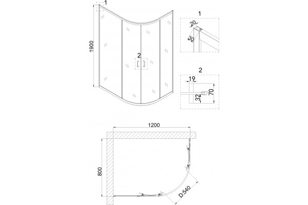 Душевой уголок Niagara Nova NG-6621-08 120x80, асиметричный, хром, прямоугольный-асимметричный, двери раздвижные
