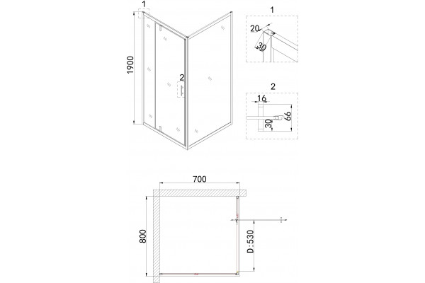 Душевой уголок Niagara Nova NG-63-8A-A70 80x70, прямоугольный, хром, двери распашные, стекло прозрачное