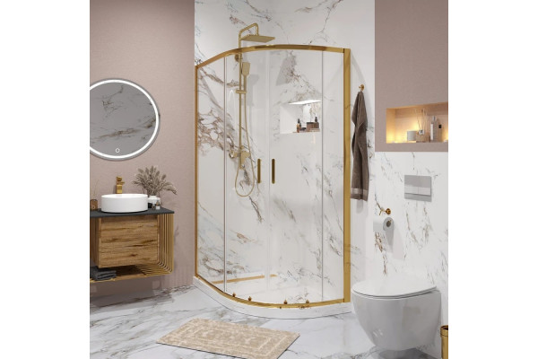 Душевой уголок Niagara Nova NG-6421-08 GOLD 120x80 профиль желтое золото, стекло прозрачное, прямоугольный-асимметричный, двери раздвижные