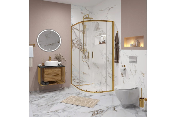 Душевой уголок Niagara Nova NG-6421-08 GOLD 120x80 профиль желтое золото, стекло прозрачное, прямоугольный-асимметричный, двери раздвижные