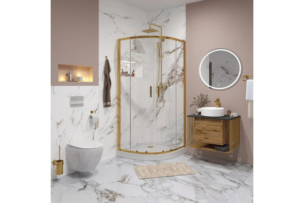 Душевой уголок Niagara Nova NG-6407-08 GOLD 100x100 профиль желтое золото, стекло прозрачное, четверть круга, двери раздвижные