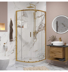 Душевой уголок Niagara Nova NG-6406-08 GOLD 90x90 профиль желтое золото, стекло прозрачное, четверть круга, двери раздвижные