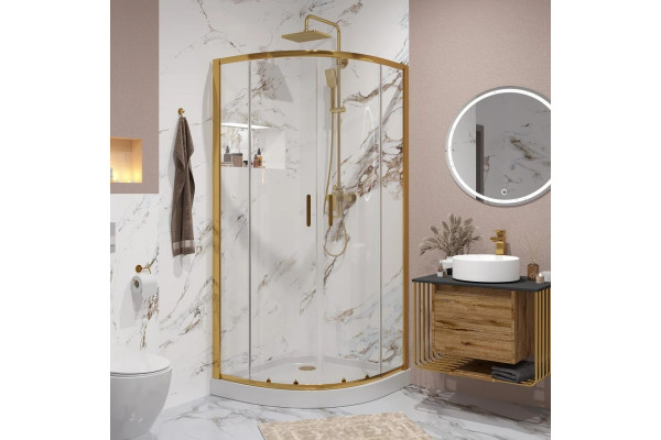 Душевой уголок Niagara Nova NG-6406-08 GOLD 90x90 профиль желтое золото, стекло прозрачное, четверть круга, двери раздвижные