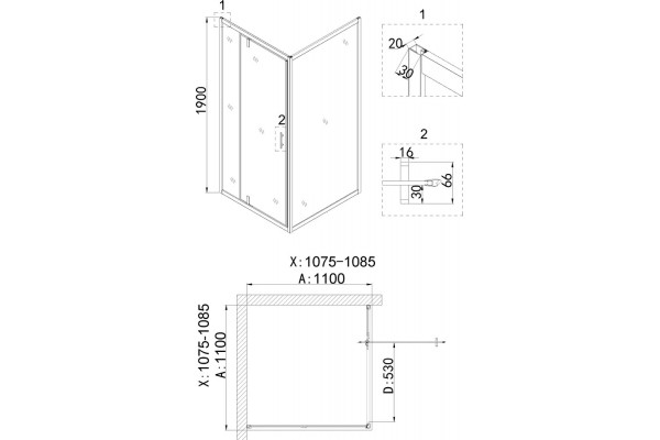 Душевой уголок Niagara Nova NG-43-11AG-A110G 110x110 профиль золото, стекло прозрачное, квадратный, двери распашные