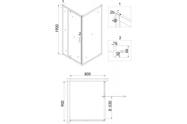 Душевой уголок Niagara Nova NG-43-9AG-A80G 90x80 профиль золото, стекло прозрачное, прямоугольный, двери распашные