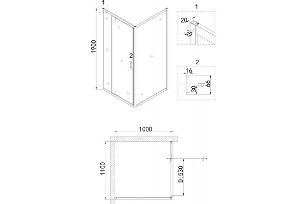 Душевой уголок Niagara Nova NG-43-11AG-A100G 110x100 профиль золото, стекло прозрачное, прямоугольный, двери распашные
