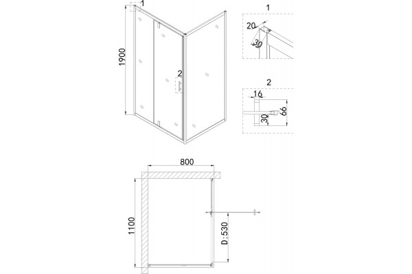 Душевой уголок Niagara Nova NG-43-11AG-A80G 110x80 профиль золото, стекло прозрачное, прямоугольный, двери распашные