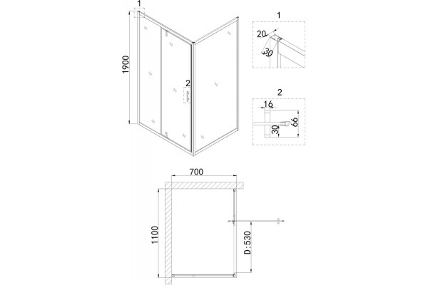 Душевой уголок Niagara Nova NG-43-11AG-A70G 110x70 профиль золото, стекло прозрачное, прямоугольный, двери распашные