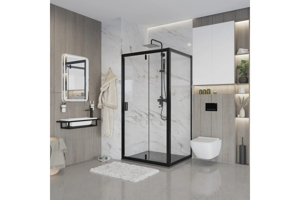 Душевой уголок Niagara Nova NG-83-11AB-A70B 110x70, прямоугольный, черный, двери распашные, стекло прозрачное