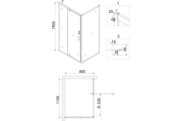 Душевой уголок Niagara Nova NG-63-11A-A80 110x80, прямоугольный, хром, двери распашные, стекло прозрачное
