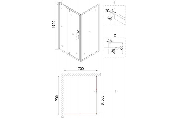 Душевой уголок Niagara Nova NG-63-9A-A70 90x70, прямоугольный, хром, двери распашные, стекло прозрачное