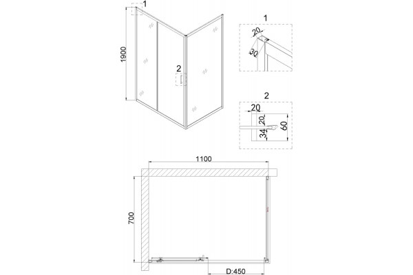 Душевой уголок Niagara Nova NG-82-11AB-A70B 110x70, прямоугольный, черный, двери раздвижные, стекло прозрачное
