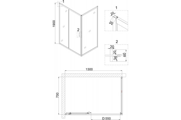 Душевой уголок Niagara Nova NG-62-13A-A70 130x70, прямоугольный, хром, двери раздвижные, стекло прозрачное