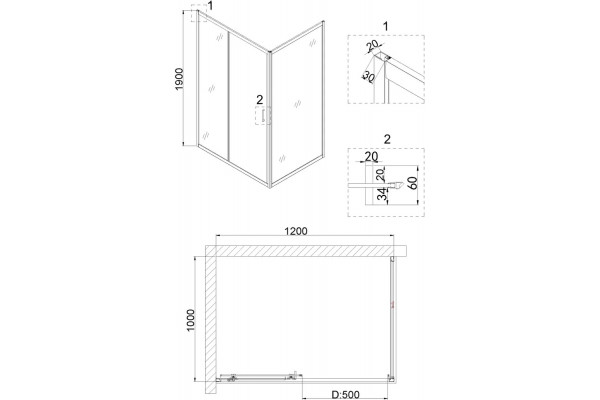 Душевой уголок Niagara Nova NG-62-12A-A100 120x100, прямоугольный, хром, двери раздвижные, стекло прозрачное