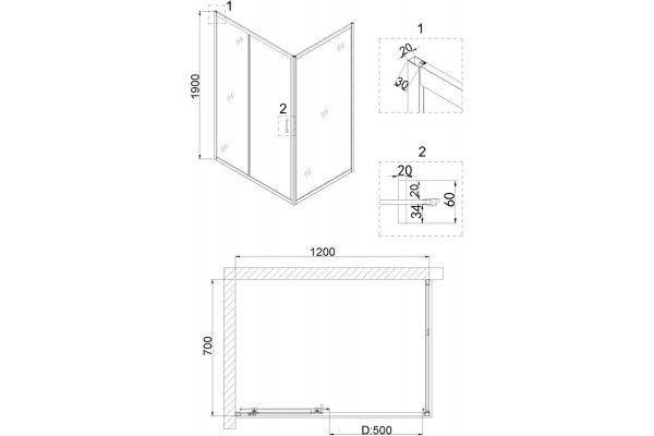 Душевой уголок Niagara Nova NG-62-12A-A70 120x70, прямоугольный, хром, двери раздвижные, стекло прозрачное