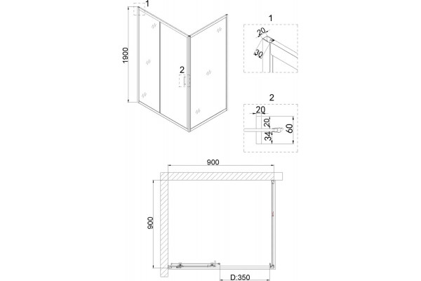 Душевой уголок Niagara Nova NG-62-9A-A90 90x90, квадратный, хром, прямоугольный, двери раздвижные