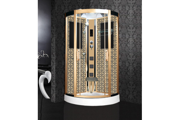 Душевая кабина Niagara Lux 7715G золото четверть круга, поддон средний, с гидромассажем
