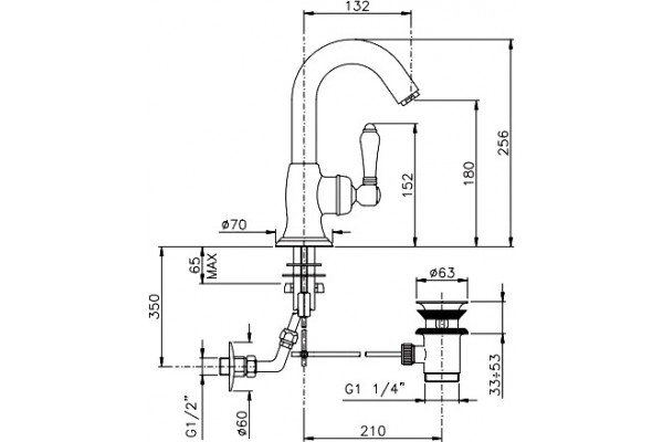 Смеситель Nicolazzi Cinquanta 3454BZ76C для раковины, с д/к, бронза, однорычажный, длина излива 13.2 см