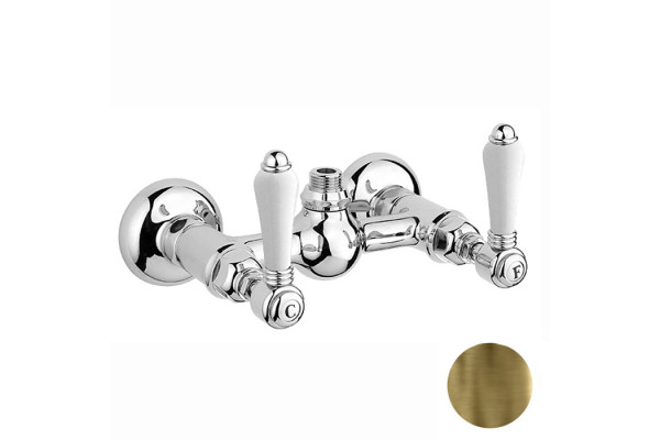 Nicolazzi P.m. Blanc Смеситель для душа на 2 отверстия вывод сверху 1/2" (без шланга и лейки) ручки белая керамика цвет: бронза 1425BZ78