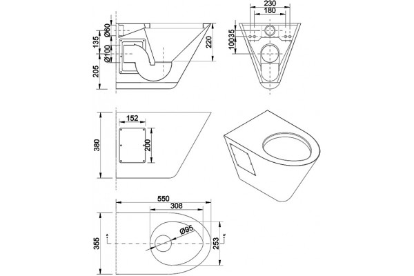 Унитаз подвесной Nofer 13018.S хром, овальный, 35.5x55 см