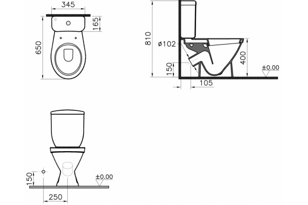 Унитаз-компакт Norm Blanc 9837B099-7201 с микролифтом, белый, овальный, 34.5x65 см