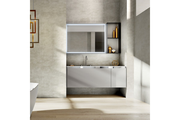 OASIS EDEN Тумба под раковину 1062х525х500 мм подвесная 1 ящик 1 внутренний ящик планка хром боковина слева Cemento глянцев цвет Cemento глянцев 0ED1351052 G204/CR+0ED850FIN2SX G204