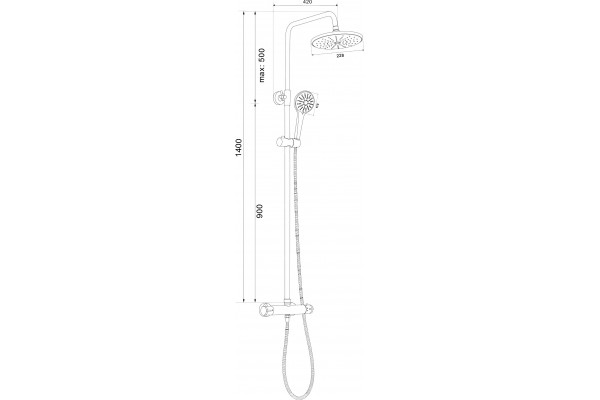 Душевая стойка Olive'S Termo 34291TM хром штанга 1440 см, шланг 150 см