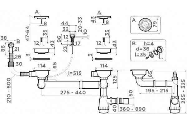 Сифон для мойки Omoikiri WK-1,5CL-R-A-AB022 античная латунь
