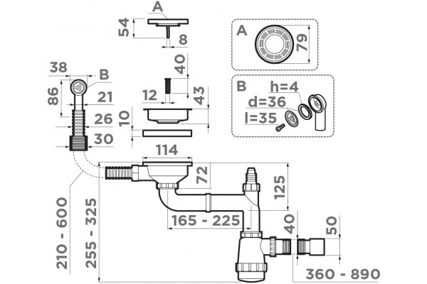 Сифон для мойки Omoikiri WK-1-R-IN нержавеющая сталь