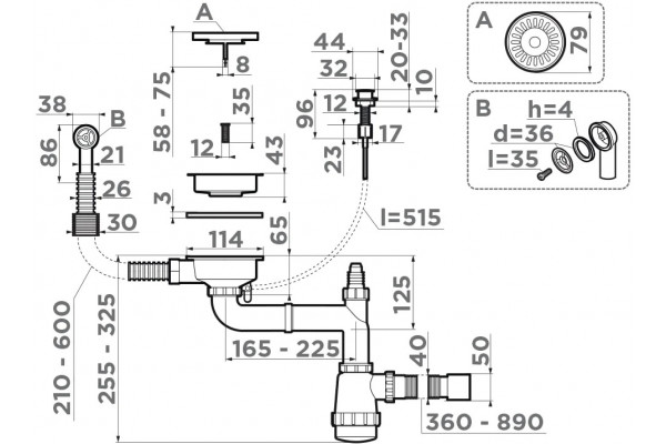 Сифон для мойки Omoikiri WK-1CL-R-A-AB022 античная латунь