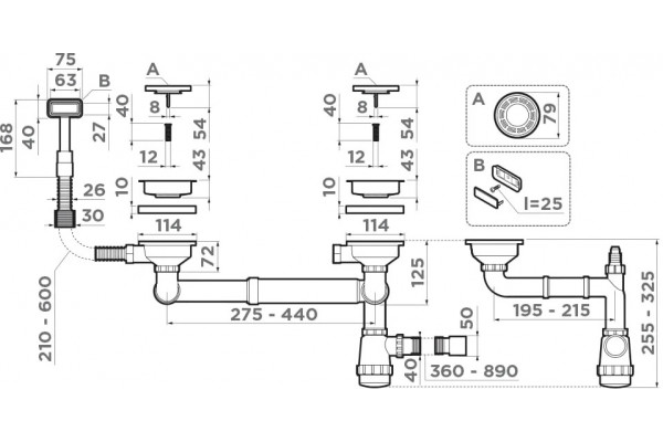 Сифон для мойки Omoikiri WK-1,5-IN нержавеющая сталь