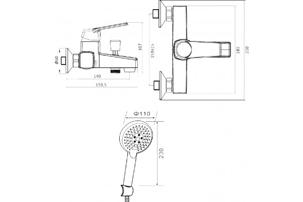 Смеситель Orange One Life P02-300w для ванны с душем, белый, однорычажный, длина излива 15.9 см