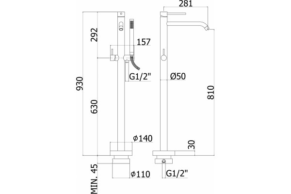 Смеситель Paffoni Light LIG032NO напольный однорычажный, черный