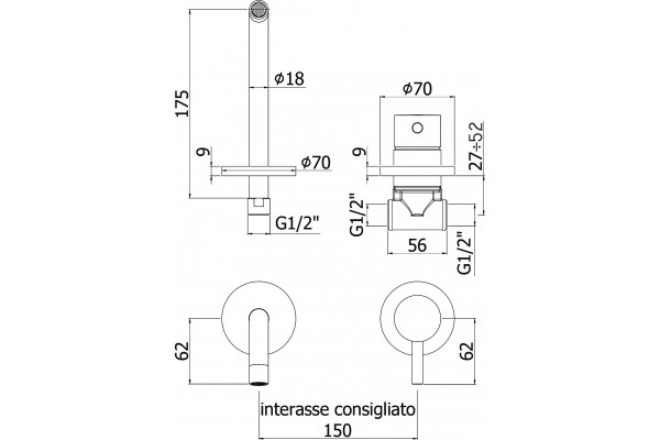 Смеситель Paffoni Light LIG006BO70 С ВНУТРЕННЕЙ ЧАСТЬЮ, для раковины, однорычажный, белый