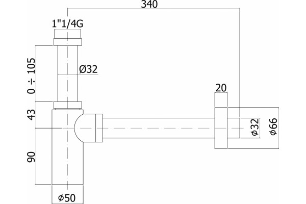 Сифон для раковины Paffoni Minimal ZACC240ST сталь выпуск боковой